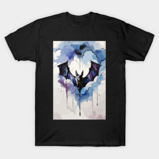 Blue Black Bat In Flight Mode T-Shirt